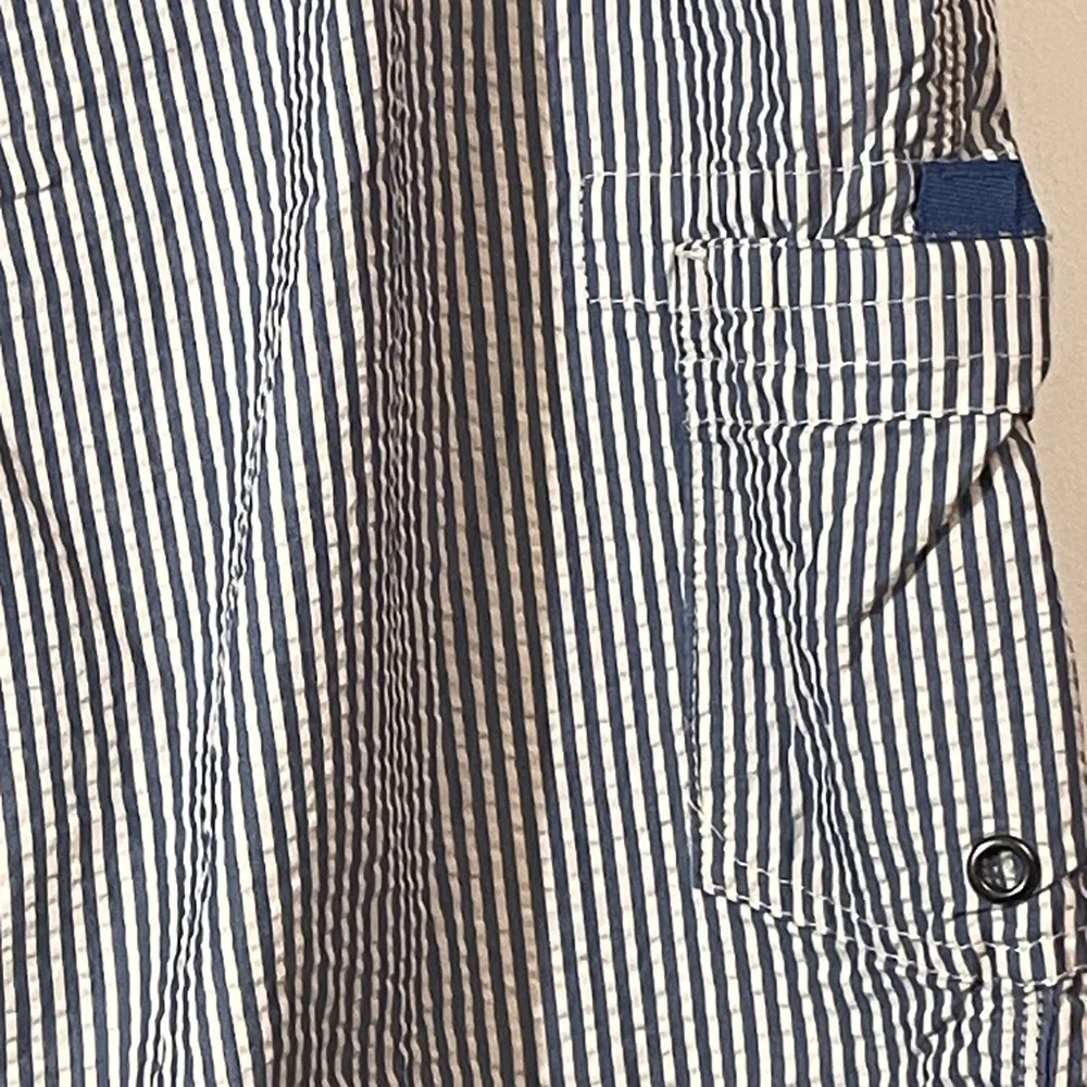 J. By J. CREW Swim Trunks Men's 36 Seer Sucker Built-in Lining Blue White Preppy